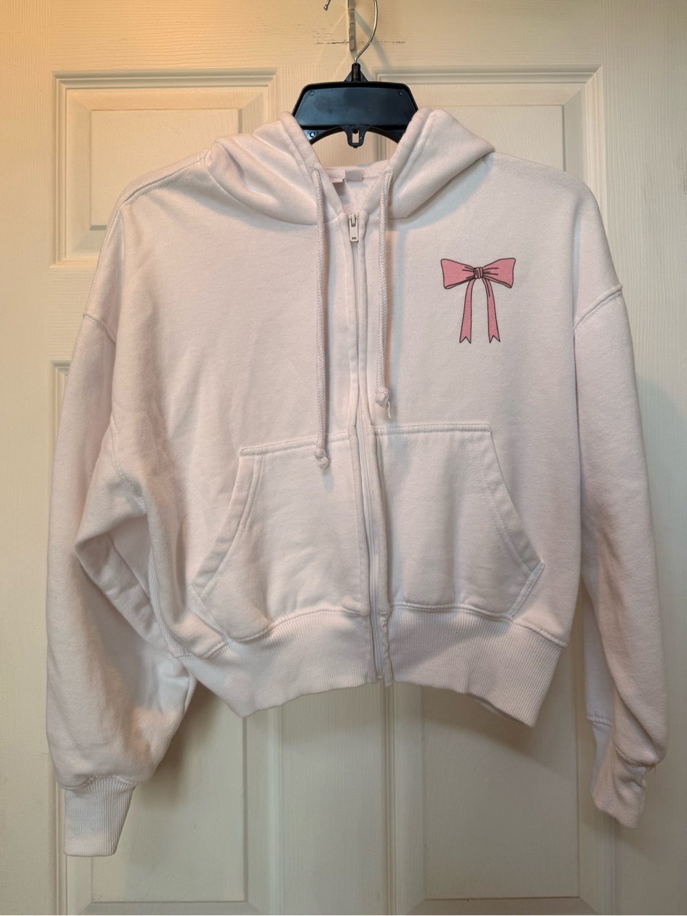Mighty Fine White Hoodie with cute pink bows